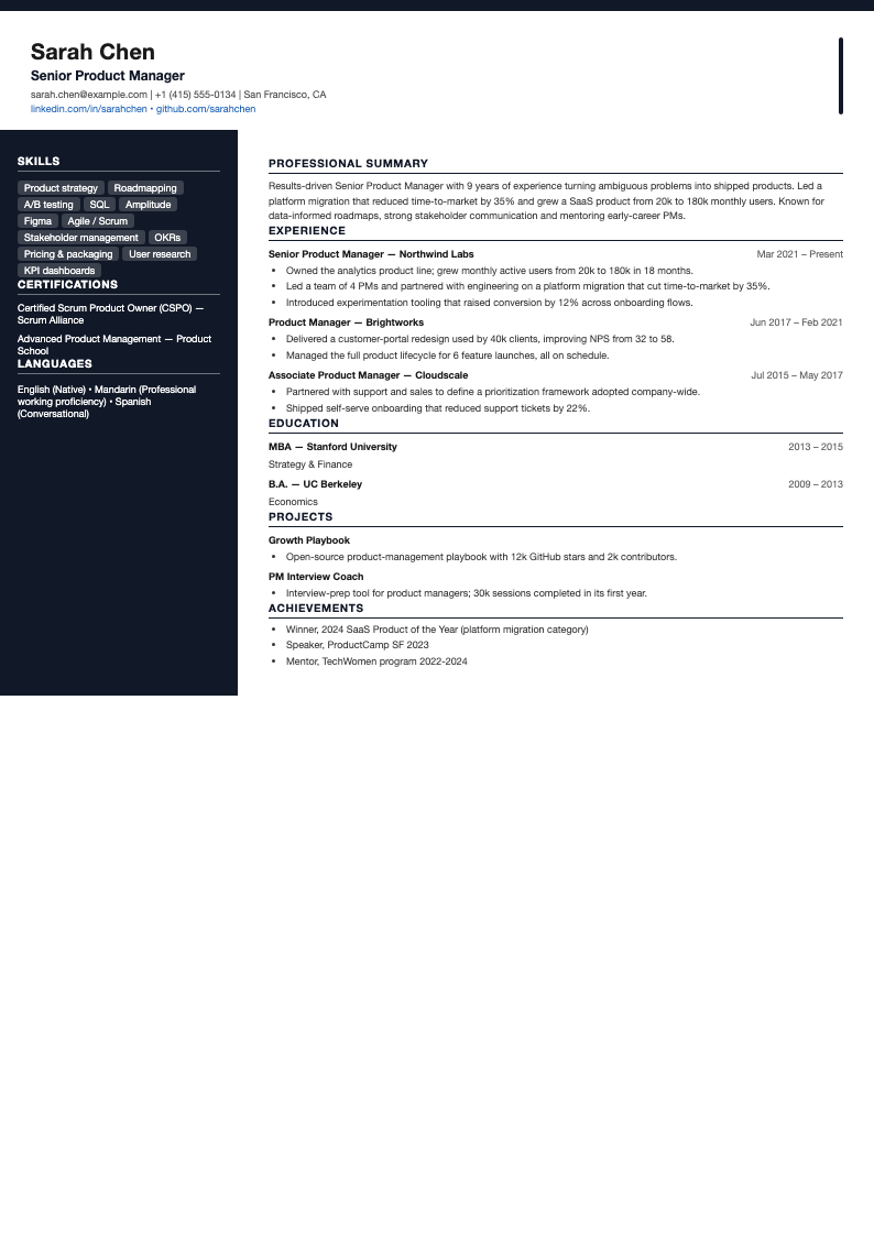 Berlin Minimal CV template — preview