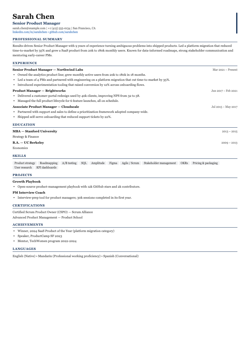 Euro Classic CV template — preview