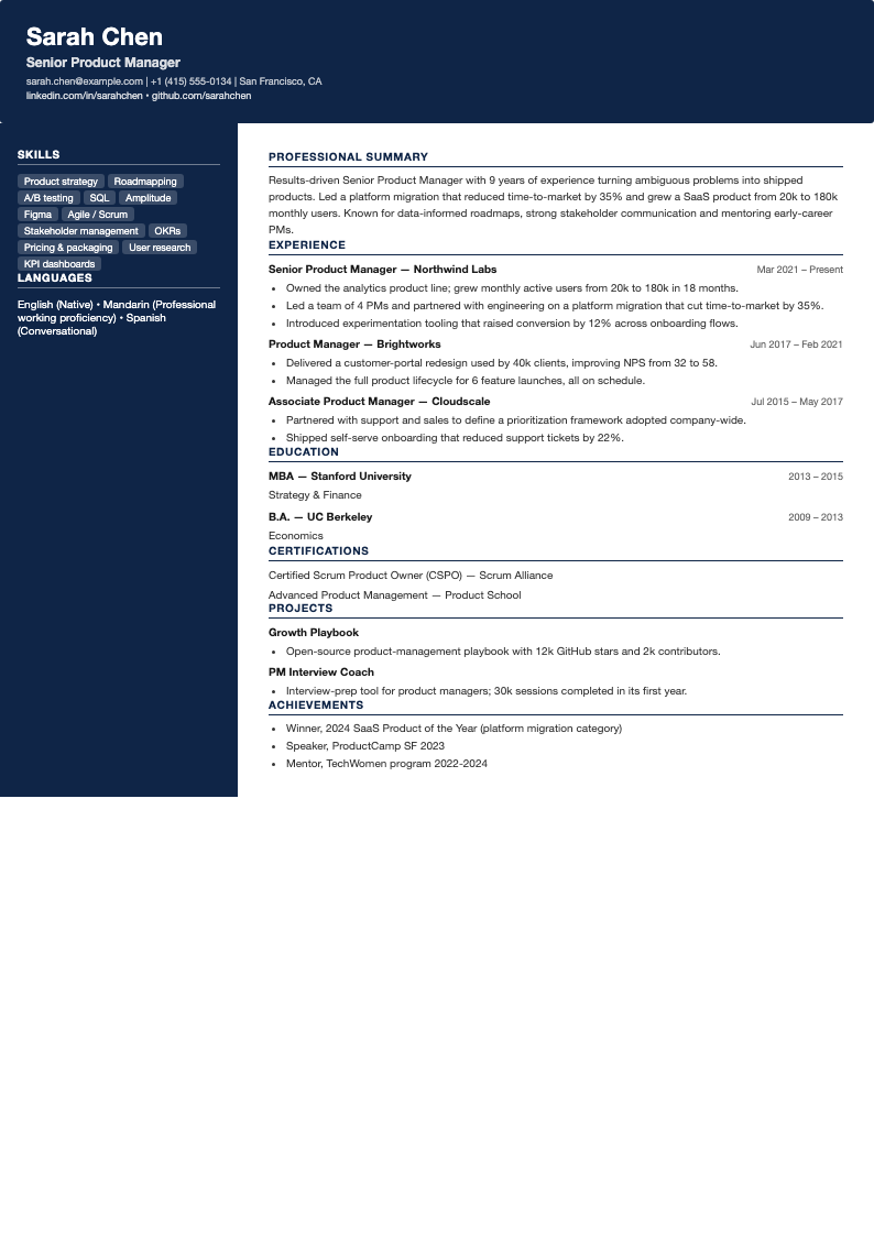 London Professional CV template — preview