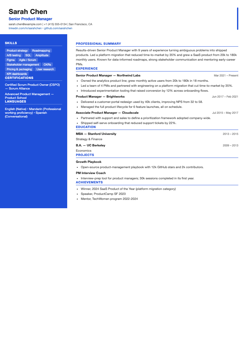 Technical CV template — preview